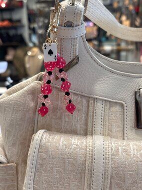 Pink Dice & Bow Beaded Bag Charm Ace of Spades Keychain